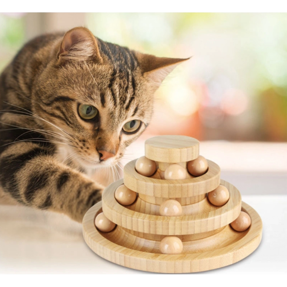 Bamboo Cat Toy Bamboo 3-Layer Track Ball Cat Toy Made of Bamboo